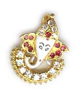 2kt Gold enamaled 'ganesh pendant' set with white & red stones